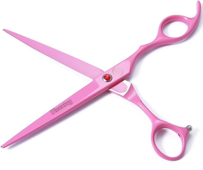 Moontay 7" Professional Dog Grooming Scissors Set of 5 with Pet Comb & Bag | Pet Grooming Chunkers Shears for Dog, Curved Dog Grooming Scissors, Thinning Shears for Dog with Grooming Comb, Pink