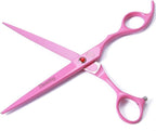 Moontay 7" Professional Dog Grooming Scissors Set of 5 with Pet Comb & Bag | Pet Grooming Chunkers Shears for Dog, Curved Dog Grooming Scissors, Thinning Shears for Dog with Grooming Comb, Pink