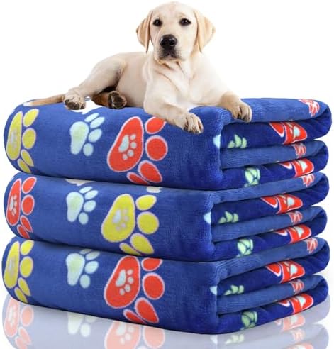 Rezutan Blanket for Large Dogs 3 Pack Elephant & Paw Print 40"x31" Blue by Rezutan