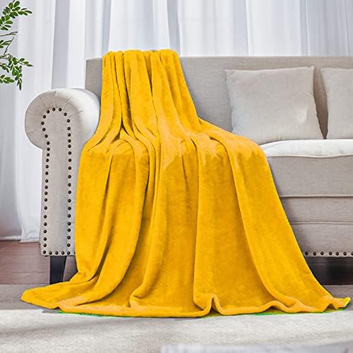 Mustard yellow Fleece Plush Throw Blanket 50"x60"for Couch Fuzzy Cozy by JIAHANNHA