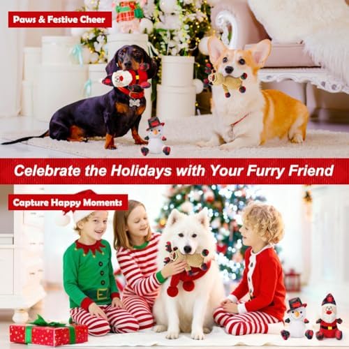 SZEE Dog Christmas Toys for Medium & Big Pets [3 Pack], Premium Dog Gifts, Christmas Doggy Plush Squeaky Chew Toys - Santa, Reindeer, Snowman - Image 6