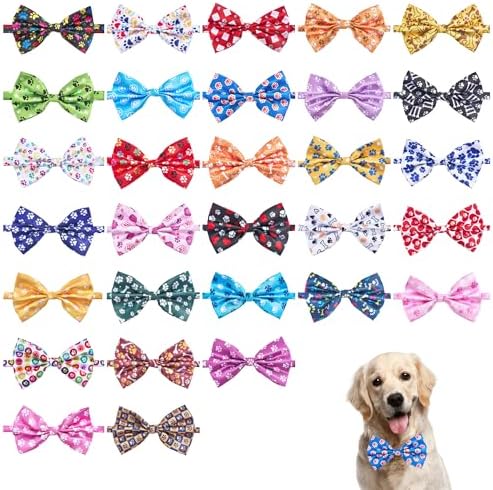 Paw Print Dog Bow Ties Bulk for Large Dogs 30 Pack 5.1"*3.1" L by Bestwishforyou
