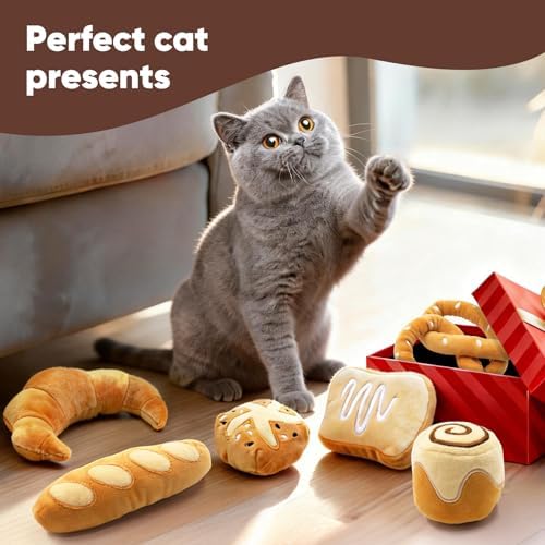 CiyvoLyeen Plush Bread Catnip Toys for Indoor Cats 6 Pack - Image 6