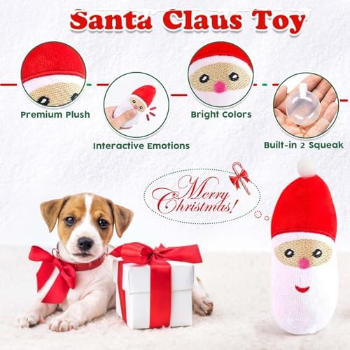 Christmas Dog Toys 9 Pack, Luxury Santa Puppy Chew Toy, Cotton Squeaky Plush Toys for Small Dogs, Durable Interactive Rope Treat Dog Ball and Bones, Rubber Teething Toys for Dogs Gifts - Image 5