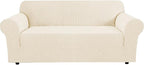 H.VERSAILTEX Stretch Couch Covers for Sofa 1 Piece Slipcovers for Couches and Sofas 3 Seater Couch Cover Feature Thick Checked Jacquard Fabric with Elastic Bottom, 72"-88" Wide, Cream