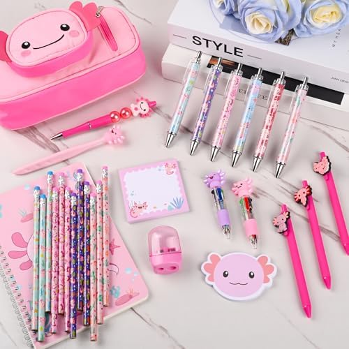 Ulema 84Pcs Cute Axolotl Stationery Set Kawaii Birthday Gifts for Boys Girls Back to School and Classroom Rewards Office Supplies with Axolotl Stuff. - Image 5