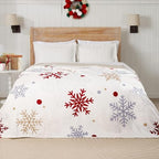 Christmas Throw Blanket Snowflake Fleece Throw Blanket Winter Holiday Lightweight Decorative Blankets Super Soft Cozy Throw Blankets for Home Sofa Couch(Red/Gold Snowflake) 50" x 60" - Image 3