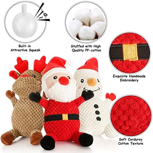 Senneny 3 Pack Dog Christmas Toys Santa,Reindeer and Snowman, Stuffed Squeaky Toys for Dogs Puppy, Plush Dog Toy for Large Medium Small Dogs, Interactive Durable Chew Toys - Image 2