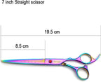 7.0in Titanium Professional Pet Grooming Scissors Set,Straight & Thinning & Curved Scissors 3pcs Set for Dog Grooming,A349 (Rainbow)