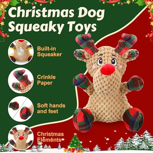 Newget Christmas Squeaky Dog Toys, Plush Dog Chew Toys with Crinkle Paper - Image 2
