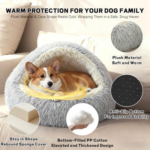 YUDANSI Dog Beds Medium Size Dogs - Calming and Deluxe Plush Dogs cave Bed Removable and Washable with Zipper Cave Beds Medium Dog Cat Bed 32x32Inch, Built-in Support, Stable and Not Collapsing