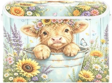 Bolaz Sunflower Heights Cattle Storage Bins with Lids and Handles, Storage Box Basket with Cover Collapsible Organizer Containers for Home Closet, Shelves - Image 2