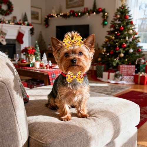 120PCS Christmas Dog Bows Bulk 20PCS Bowties with Adjustable Collar 40PCS Hair Bows 60PCS Flowers and Bowties Attachments for Girl Female Boy Male Dogs Grooming Accessories - Image 6