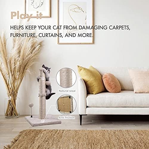 MECOOL Cat Scratching Post Premium Basics Kitten Scratcher Sisal Scratch Posts with Hanging Ball 22in for Kittens or Smaller Cats (22 inches for Kitten, Beige) - Image 3
