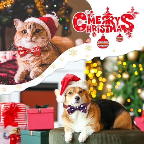 Sanwuta 60 Pieces Christmas Collar Dog Bow Ties Bulk Christmas Pet Bows Collar Attachment with Elastic Bands Holiday Dog Cat Collar Accessories - Image 6