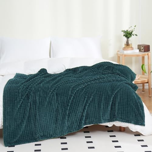 Puncuntex Fleece Throw Blanket Dusty Blue 60"×80" with Square Grid Design - Image 4