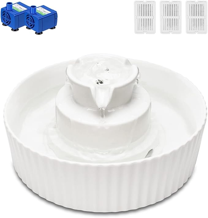 Wonder Creature Ceramic Cat Water Fountain, Stable Cupcake Design, 71oz | 2.1L Pet Fountain with Anti-Tip Ceramic Design, 2 Quiet Pumps, 360° Water Flow, 3 Filters for Cats and Dogs