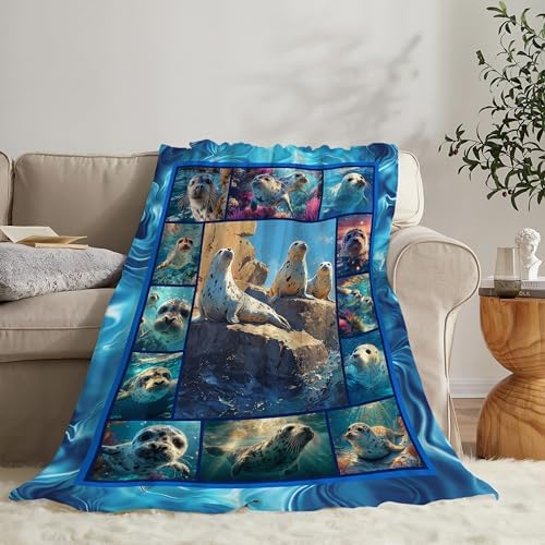 Seal Throw Blanket Ocean Seal Stuff Gifts for Kids Girls Boys Adults Women Men Soft Cozy Warm Plush Fluffy Fuzzy Fleece Blanket Decor 60''X80'' - Image 2