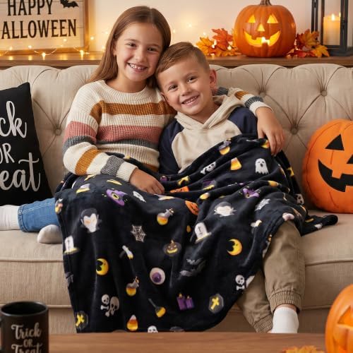 Gogreen Cozy Fleece Throw Blanket Halloween Decoration, Plush Ultra Soft Thick Flannel 300GSM Lightweight Travel Blankets for Couch Bed Sofa (Grey, 50x60 Inches) - U - Image 7