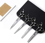 Moontay 7" Professional Dog Grooming Scissors Set of 5 with Pet Comb & Bag | Pet Grooming Chunkers Shears for Dog, Curved Dog Grooming Scissors, Thinning Shears for Dog with Grooming Comb, Silver