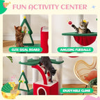 SHA CERLIN 67in Tall Cat Tree/Climbing Tower with Top Perch, Hammock, Sisal Scratching Posts/Cute Condo for Indoor Kitties/Pet Feline House/Activity Center/Christmas Decor/Green & Red - Image 4