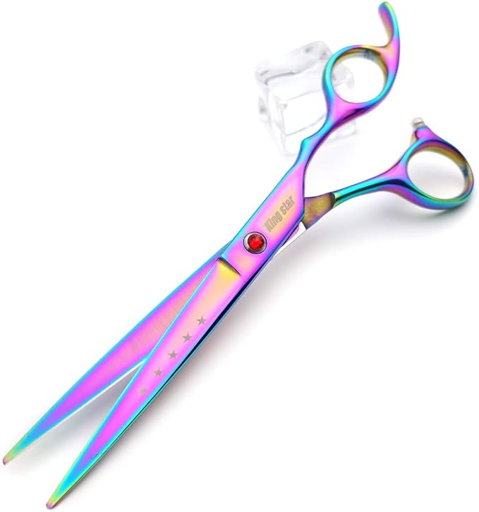 7.0in Titanium Professional Pet Grooming Scissors Set,Straight & Thinning & Curved Scissors 3pcs Set for Dog Grooming,A349 (Rainbow)