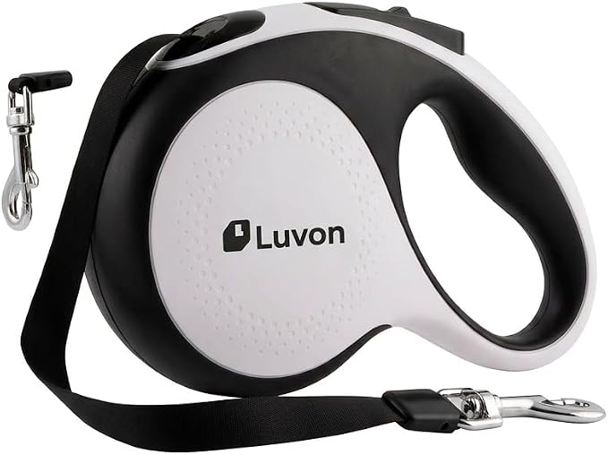 LUVON Retractable Dog Leash – 16ft Tangle-Free Extendable Lead | Ergonomic Handle | Heavy Duty Nylon Tape | Poo Bag Dispenser + 15 Bags Included | Retractable Leash for Medium Large Dogs Up to 66lbs
