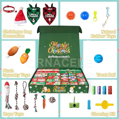 Dog Advent Calendar, 2026 24 Days Pet Toy Christmas Countdown Calendar with Chew Ropes Toys Squeaky Balls Teething Toys for Xmas Small Puppy Terrier - Image 2