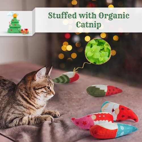 Christmas Catnip Toys Interactive Cats 5PCS Cat Nip Toy/Kitten Chew Plush Gift/Best Play Kick Stuff/Kitty Stuffed Teething Pillow/Cute and Soft Dental Gifts - Image 3