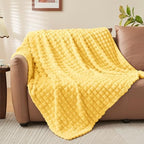 BEDELITE 3D Checked Light Yellow Fleece Throw Blanket for Couch, 50x70 Inch - Image 7