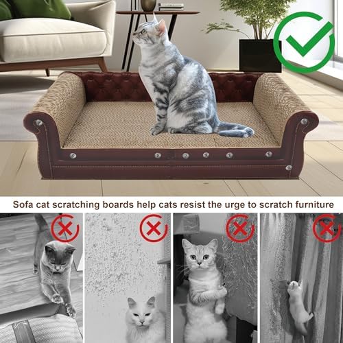 COOZMENT Scratching Sofa, Couch Shaped Thick Scratching Cardboard, Lounge Bed for Indoor Rest&Play, Sofa Scratcher Pad (Brown, 27.6" L X 12.2" W X 7.4" H) - Image 3