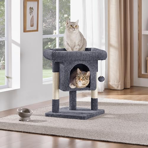 Yaheetech Small Cat Tree 23.5in for Kittens & Senior Cats, Low Profile Gray - Image 2