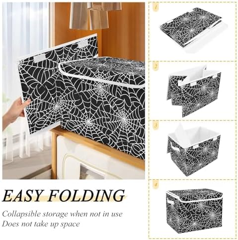 Bolaz Storage Bins with Lids and Handles,Halloween Gray Spider Web Storage Box Basket with Cover Collapsible Organizer Containers for Home Closet, Shelves - Image 4