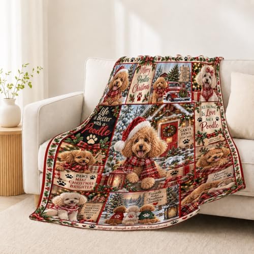 Christmas Poodle Throw Blanket Cute Curly Dog Holiday Gifts 60''X80'' - Image 3