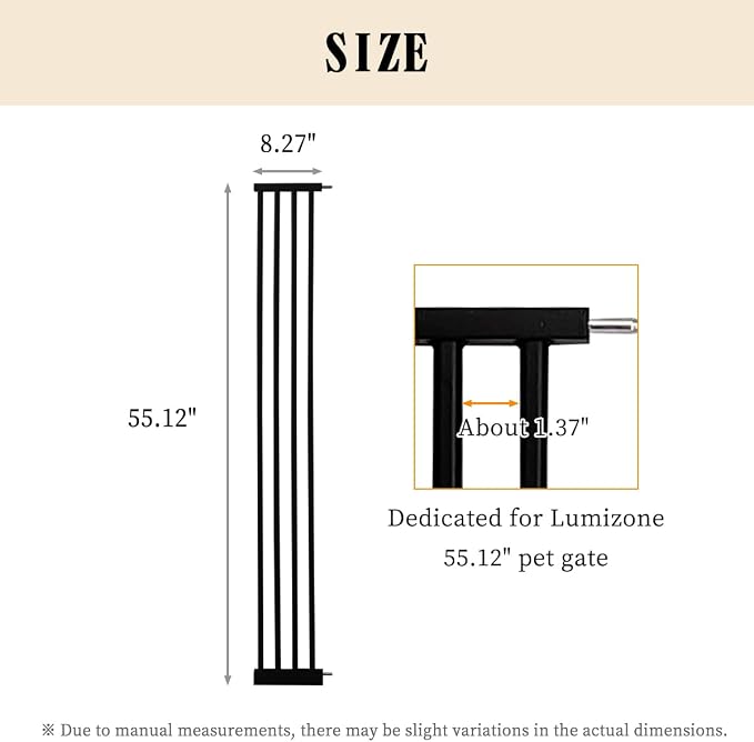 Lumizone 55.12" Extra Tall Pet Gate Extension Kit 8.27" Wide Black | Extra Tall Cat Gate for Dog Doorway Hallway Stairs Pressure Mounted 1.37" Gap No Drilling