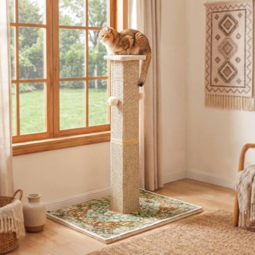 Tall Cat Scratching Post for Indoor Cats Adults with Carpet, Green - Image 3