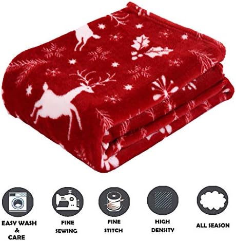Elegant Comfort Luxury Velvet Super Soft Christmas Prints Fleece Blanket-Holiday Theme Home Décor Fuzzy Warm and Cozy Throws for Winter Bedding, Couch and Gift, 50 x 60 inch, Burgundy Reindeer - Image 4