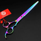 Purple Dragon 8 in Dog Grooming Scissors Set with Anti-Shock Bag - Rainbow | Japanese 440C Steel Pet Grooming Shears, Comfortable Grip, Includes Curved, Straight & Thinning Scissors with Silencer