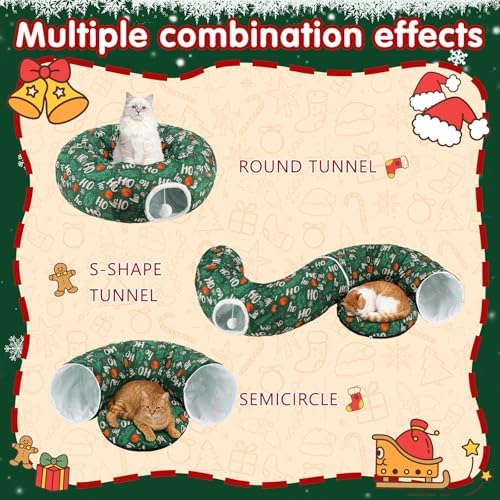 Cat Tunnel Christmas Tree Skirt, Foldable Donut Tunnel Bed Green - Image 4