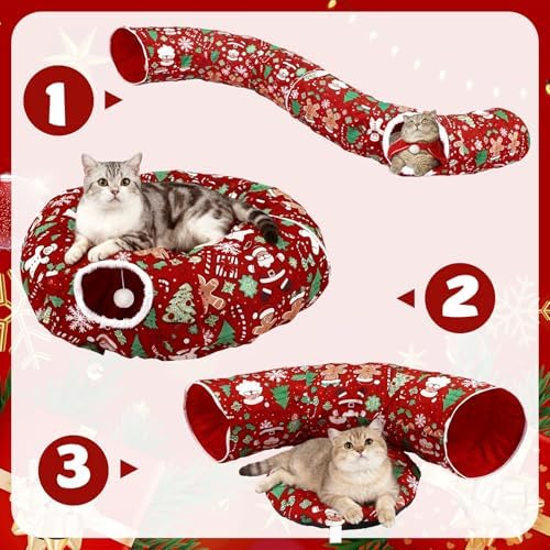 Cat Tunnel Christmas Tree Skirt Cat Donut Tunnel Bed,Gingerbread Man - Image 2