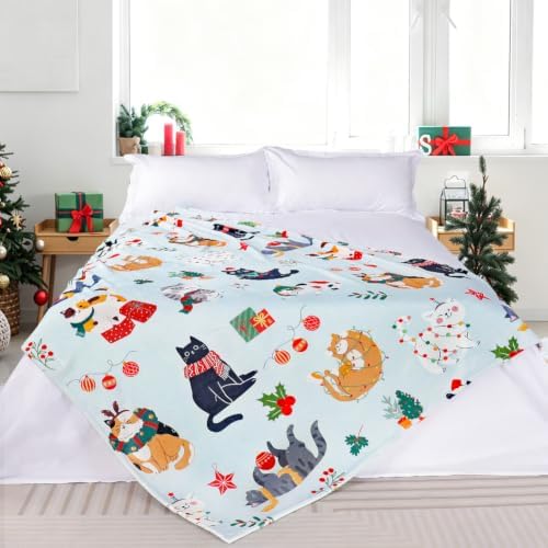 Tupmnbry Christmas Throw Blanket Cute Christmas Cat Blanket 60"x80" - Image 5