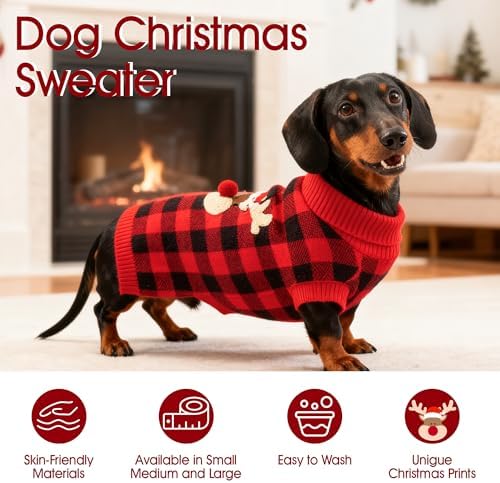 Dog Christmas Sweater Cute Dog Christmas Outfit with 3D Reindeer Pattern Soft Warm Turtleneck Knitted Pet Clothes Cold Weather Puppy Clothes for Small Medium Large Dogs Cats - Image 2