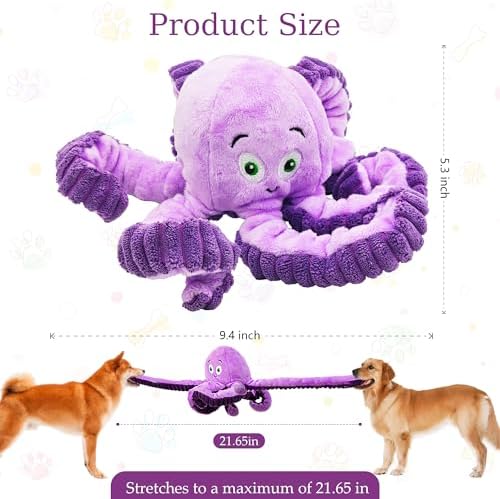 Squeaky Dog Toys, Stuffed Large Dog Toys to Keep Them Busy, Interactive Plush Chew Toys with Crinkle Paper, Tough Pet Animal Toys for Small Medium Large (Purple Octopus) - Image 2
