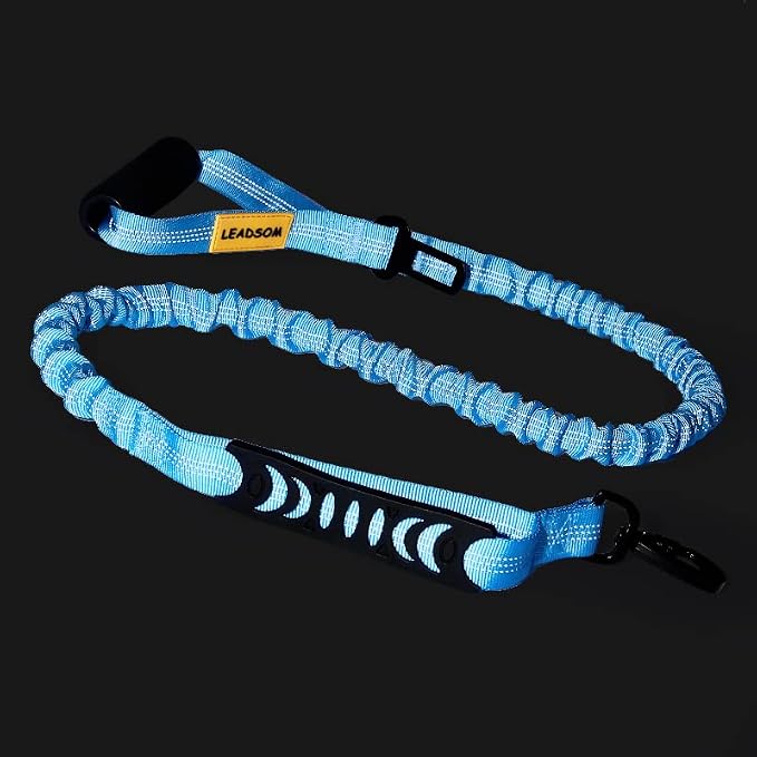 6FT Highly Reflective Heavy Duty Elastic Bungee Medium and Large Dog Leash Shock Absorbing with Comfortable Padded Handle and Traffic Handle Suitable for Training Light Blue