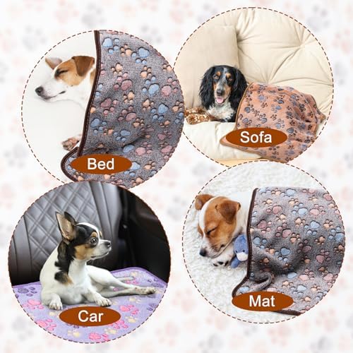 1 Pack 3 Blankets Super Soft Fluffy Premium Fleece Pet Blanket Flannel Paw Printed Throw for Dog Puppy Cat (Small 23x16'', Dark Coffee, Brown, Purple) - Image 5