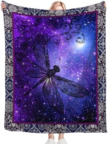 Dragonfly Blanket for Girls Women Boys Men Adults Kids Soft Cozy Fleece Purple Galaxy Starry Dragonfly Throw Blankets Gifts Warm Flannel Plush Lightweight Decor for Couch Bed Sofa 60"X50" - Image 6