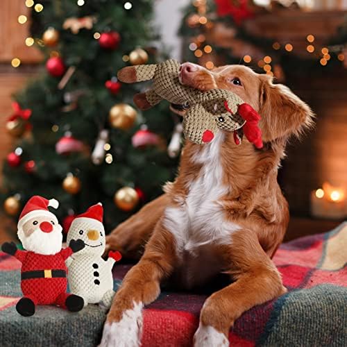 Senneny 3 Pack Dog Christmas Toys Santa,Reindeer and Snowman, Stuffed Squeaky Toys for Dogs Puppy, Plush Dog Toy for Large Medium Small Dogs, Interactive Durable Chew Toys - Image 3