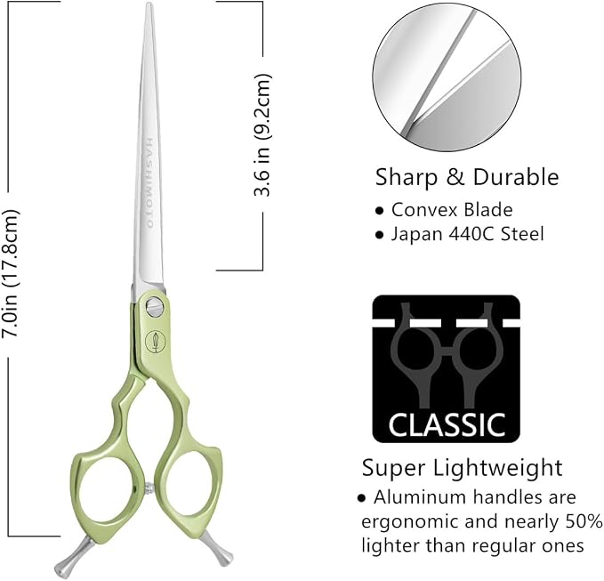 HASHIMOTO Ultralight Dog Cutting Scissors for Grooming, 7.0 inch. | Ultralight Aluminum Handles, 440C Stainless Steel, Straight Blade.