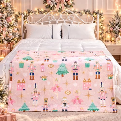 FuWeave Pink Nutcracker Blanket Flannel Christmas Throw Blanket 50x60 Inch - Image 3