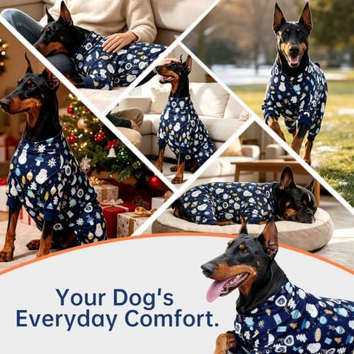 Dog Pajamas for Medium and Large Dogs, Blue Snowman, M - Image 6